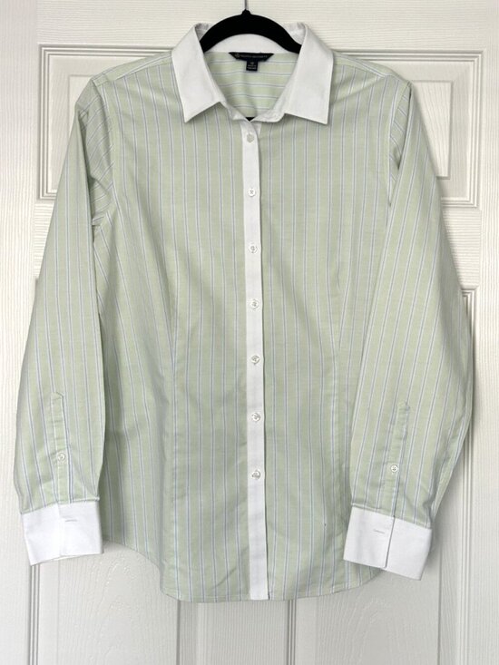 Brooks Brothers Tops - Brooks Brothers Shirt Womens 12 Supima Cotton Green Stripe Button Up